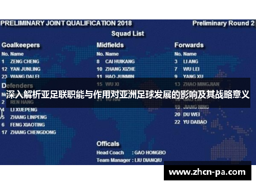 深入解析亚足联职能与作用对亚洲足球发展的影响及其战略意义